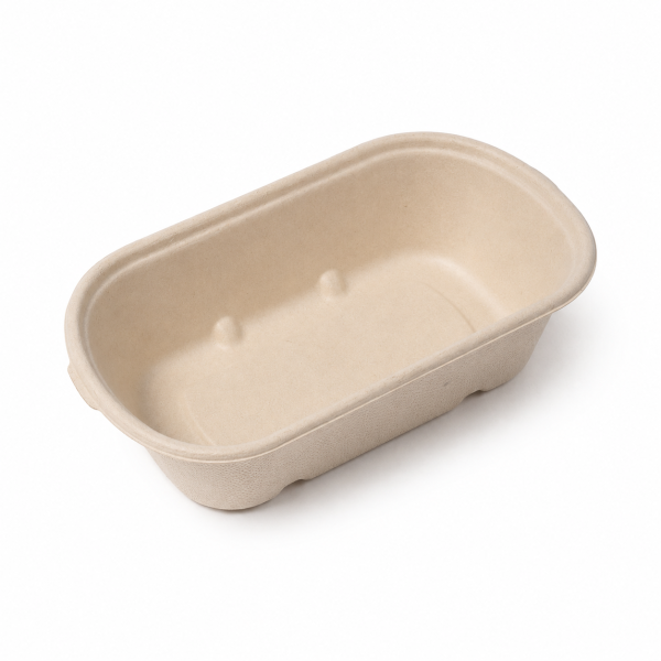 24 oz bagasse food container showing its smooth single-compartment interior