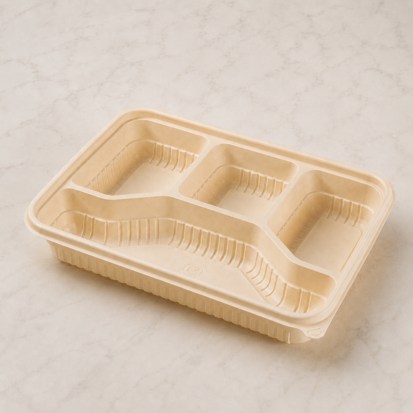 1000ml four compartment cornstarch food container with ribbed inner walls