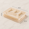 Four compartment food container showing 25 cm length and 18.5 cm width
