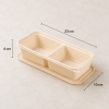 Two compartment food container showing 23 cm length and 10 cm width