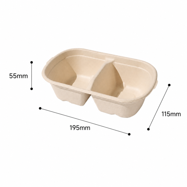 Dimensions of a two-compartment food container