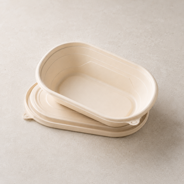 700ml cornstarch food container side view with lid biodegradable disposable meal tray eco packaging