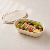 eco friendly cornstarch meal prep container with chicken rice vegetable lunch box