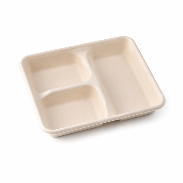 900 ml Three-Compartment Bagasse Food Container