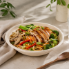 1000ml bagasse bowl serving chicken noodle meal with vegetables