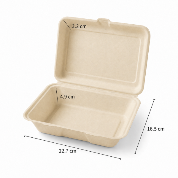 1000ml Bagasse Clamshell Food Container