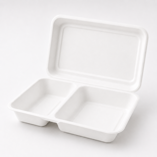 1000ml Two Compartment Bagasse Clamshell Food Container