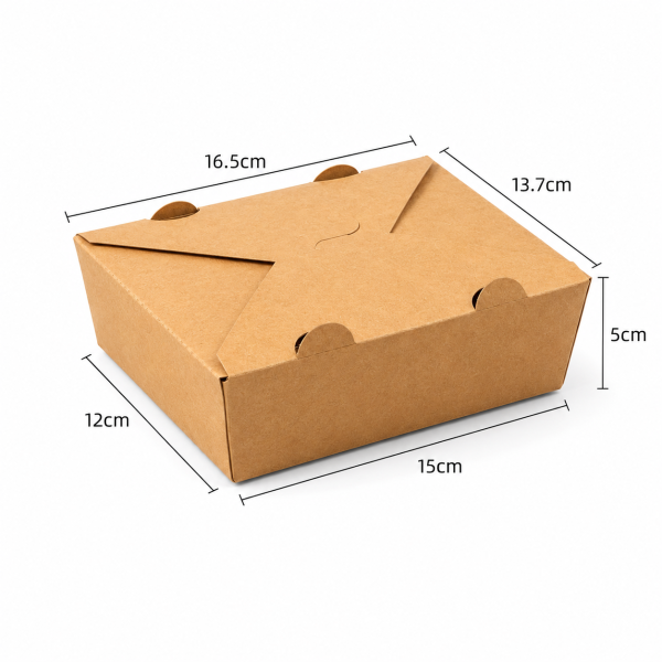 1080ml vented kraft takeaway box dimensions measuring 16.5 by 13.7 centimeters