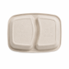 Underside of molded fiber meal tray with embossed product markings