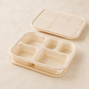 1200ml five compartment cornstarch food container with matching lid display