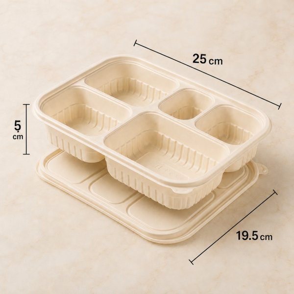 1200ml Five Compartment Cornstarch Food Container