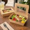 1200ml kraft window salad box serving fresh salad in a café setting