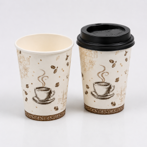 12oz paper coffee cup with custom printed design for takeaway drinks