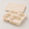 1300ml four compartment cornstarch food container with natural beige finish