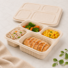 Chicken rice vegetables and corn served in four compartment food container