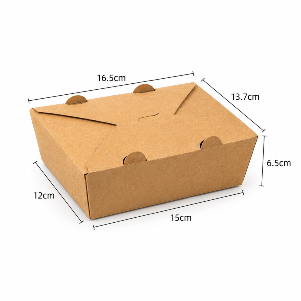 1400ml kraft takeout box dimensions measuring 16.5 by 13.7 by 6.5 cm