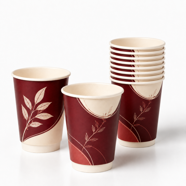 Stacked 16oz double wall paper cups for beverage service