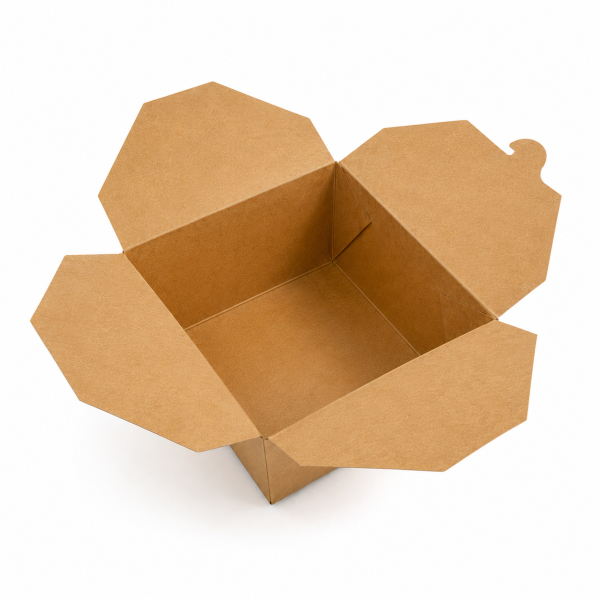 Open 2000ml kraft paper takeaway box showing four fold-out side panels