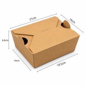 2000ml vented kraft takeout box dimensions measuring 21 by 16 by 6.6 cm