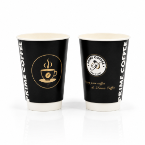 20oz black custom coffee paper cup with premium gold design