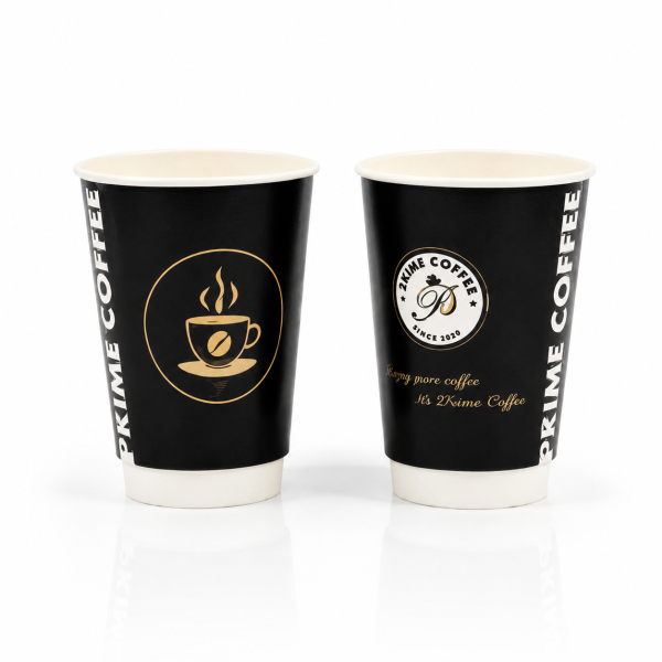 20oz black custom coffee paper cup with premium gold design