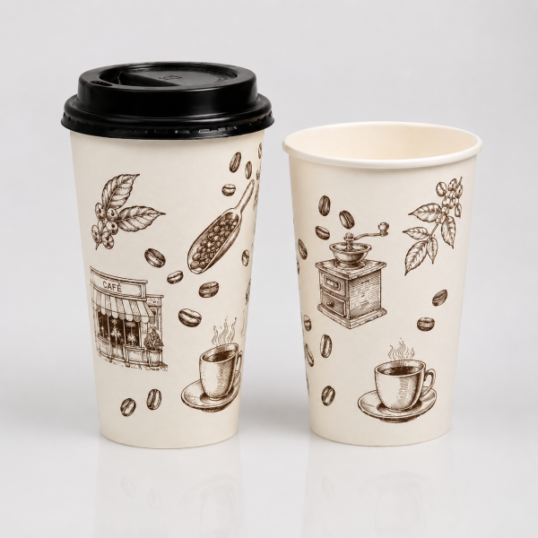 20oz custom printed beverage cup with modern coffee design