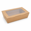 Closed 2100ml kraft salad box with clear window on white background