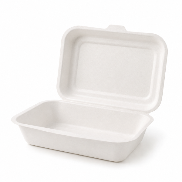 450ml white bagasse clamshell food container for takeaway meals