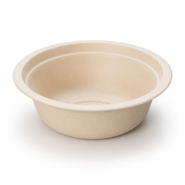 500ml natural bagasse bowl front view for takeaway food service