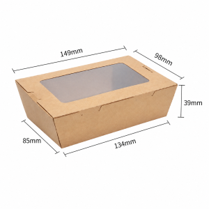 500ml kraft window salad box dimensions measuring 149 by 98 by 39 mm