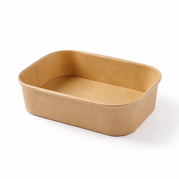 500ml square kraft paper bowl front view for takeaway food packaging