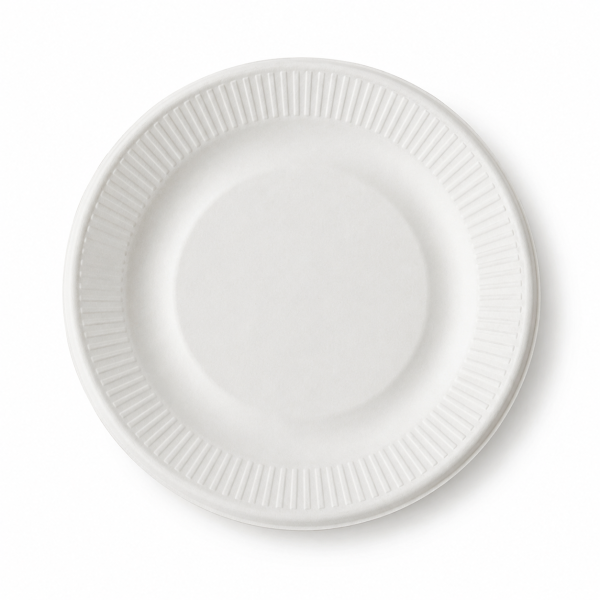 6 inch fluted round bagasse plate for food service
