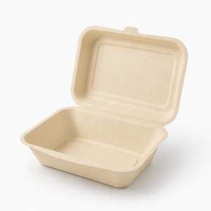 600ml natural bagasse clamshell food container for takeaway packaging