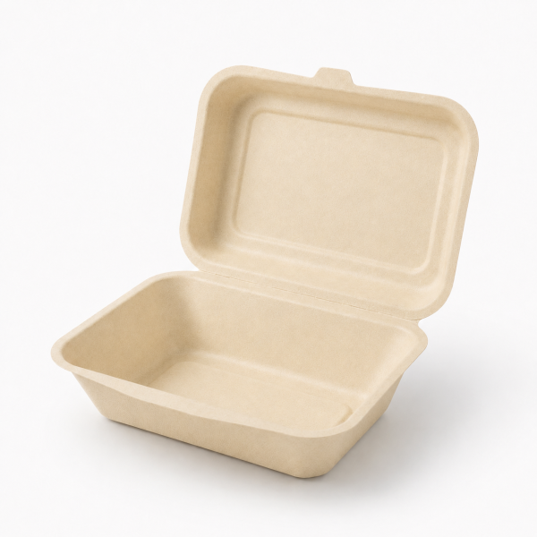 600ml natural bagasse clamshell food container for takeaway packaging