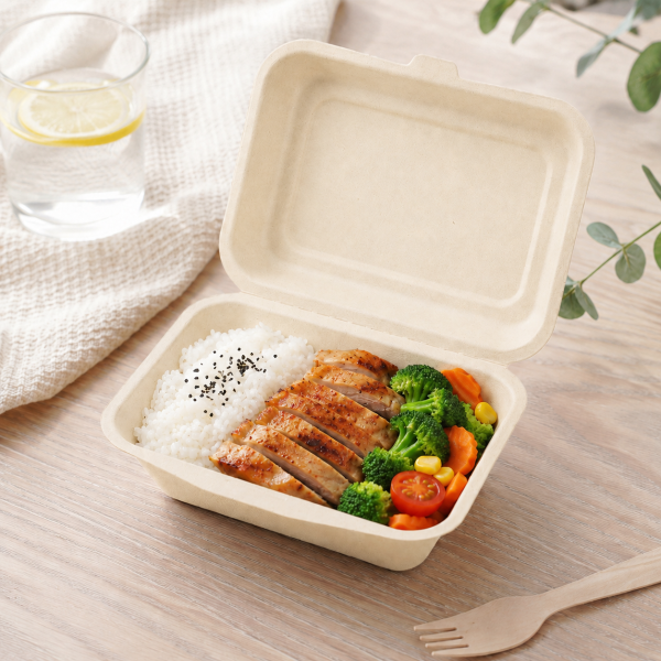600ml Bagasse Clamshell Food Container