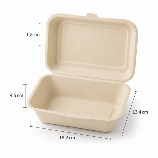 600ml Bagasse Clamshell Food Container