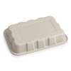 Underside of rectangular molded fiber tray with reinforced base structure