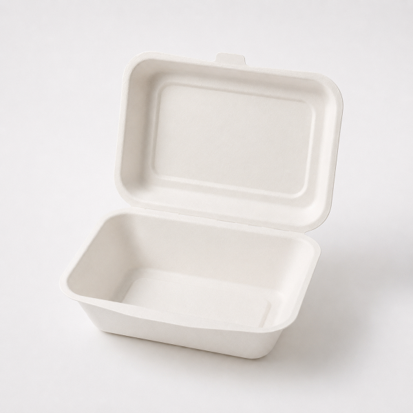1000ml white bagasse clamshell food container for food delivery packaging