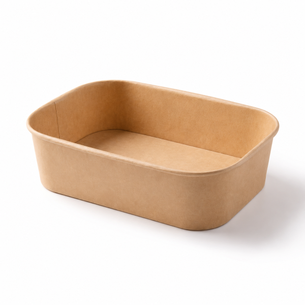 650ml rectangular kraft paper bowl front view for takeaway food packaging