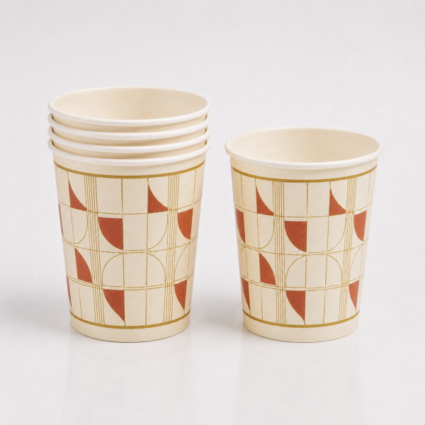 6oz disposable paper cups stacked for storage and packaging