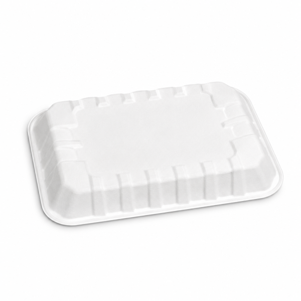 Bottom view of 7 inch bagasse food tray with textured base