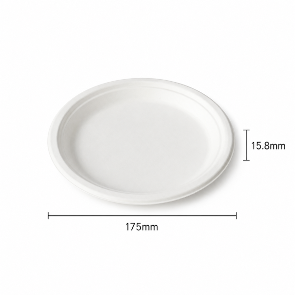 7 inch bagasse plate with size dimensions 175m