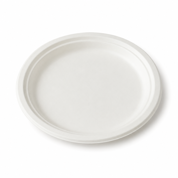 7 inch round bagasse plate white disposable tableware