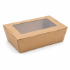 Closed 700ml kraft salad box with clear window on white background