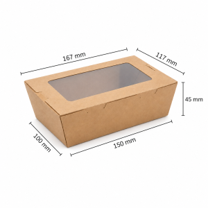 700ml kraft window salad box dimensions measuring 167 by 117 by 45 mm