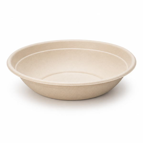 Natural 750ml sugarcane fiber bowl displayed in a clean front angle