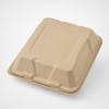 Closed view of 8 inch natural bagasse clamshell takeaway container
