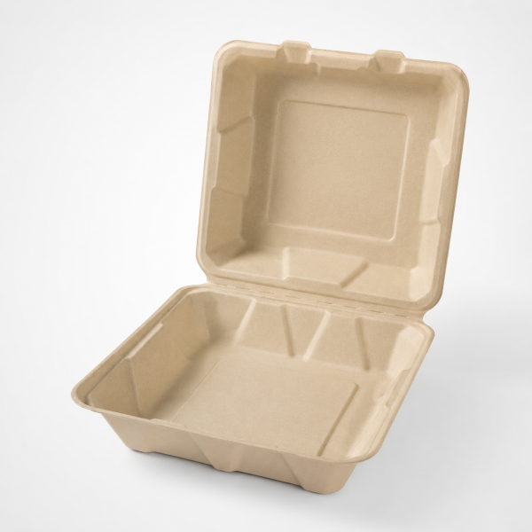 8 inch natural bagasse clamshell food container for takeaway meals