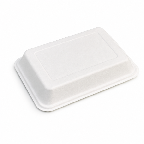 Bottom view of 8 inch bagasse food tray with molded fiber base