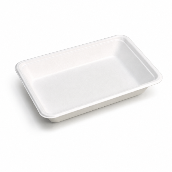 8 inch bagasse food tray displayed from front on clean white background